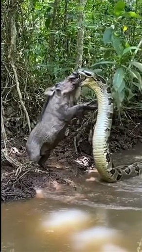Python vs Wild Boar A Sudden River Attack Caught on Camera! #anaconda #wildlife