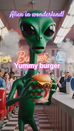 Alien in wonderland! #alien #burger #alice #aivideo