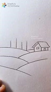 Mountain Village Scenery Drawing | Easy Landscape Drawing Step by Step