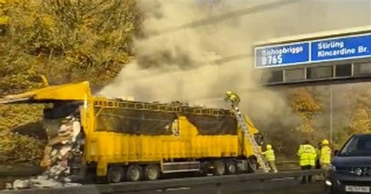 Glasgow M8 drivers warned of 'heavy delays' after lorry blaze