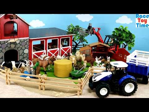 Barn Stable with Horses Cows Chickens Farm Animal Figurines
