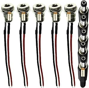 Lsgoodcare 5.5 x 2.1 MM 5A DC Power Jack Socket Threaded Female Mount Connector Adapter with 3.94Ich 20AWG Cable + DC Barrel Jack Plug Male (5.5 x 2.1 MM)