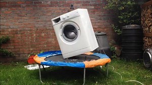 50K views · 373 reactions | 仲有乜嘢電器可以放上彈床呢？Lol Have you seen a washing machine bouncing？ | BOUNCEinc | Facebook
