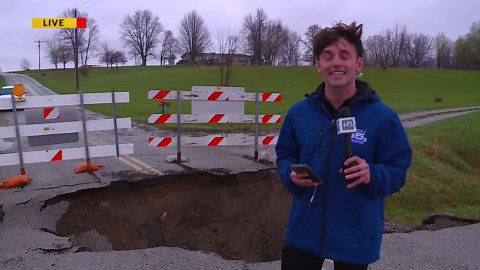Heavy rainfall leads to sink hole in Noble County