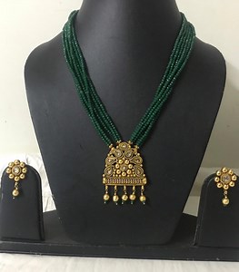 Green Beaded Polki Necklace Set: Indian Bridal Jewelry - Etsy
