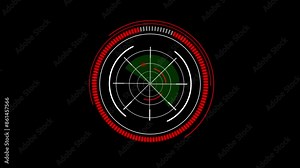 Radar animation, red color moving radar Motion graphic of sonar radar searching object with digital technology
