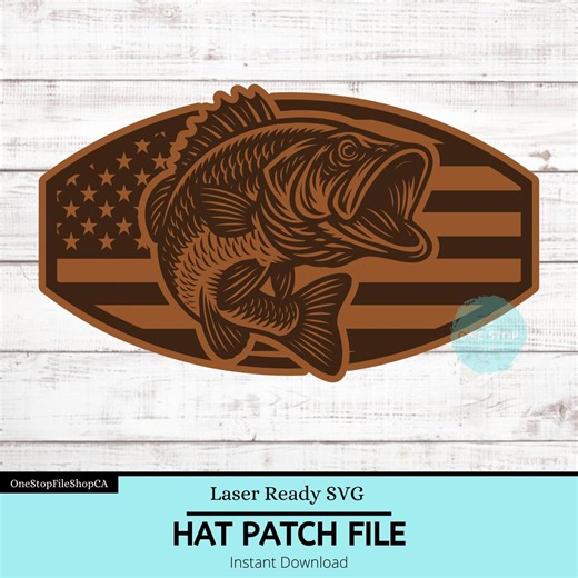 Patriotic Bass SVG | American Flag Fish Design | Laser Engraving File | Leather Hat Patch Vector | USA Fishermen | Outdoors Fishing Cut File - Etsy