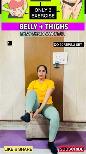 lose belly & thigh fat, chair workout at home #fitness#motivation ‪@neetufitness‬