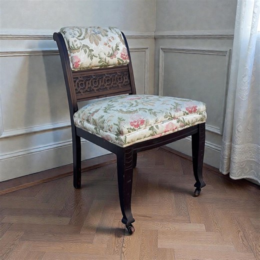 Antique Chinese Chippendale Chair, 1920s Mahogany Vanity Chair, Carved Fretwork Accent Chair, Edwardian Upholstered Bedroom Chair - Etsy