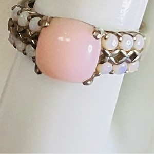 1970s Peruvian Pink Opal & white Australian opals size 8.25 stamped 925