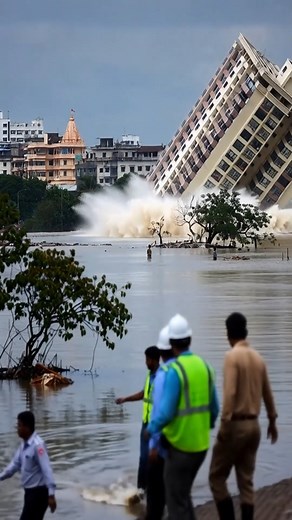 2.2M views · 2.7K reactions | Building Collapses into River – Super Typhoon #BuildingCollapse #BreakingNews #ExtremeWeather | Viral Clip | Facebook