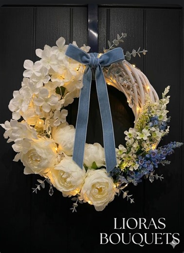 Luxury Beautiful Elegant White & Blue Floral Wreath – Handmade Front Door Decor - Etsy