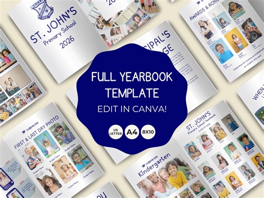 Elementary School Yearbook Template 2026 – Editable Canva Design (71 Pages) (digital Download) - Etsy