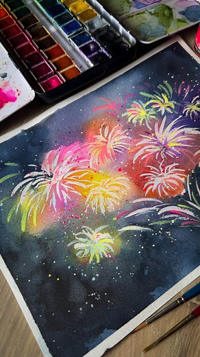 Michelle Beaudrot on Instagram: "Comment “FIREWORKS” for the full tutorial! Comment “Art Supplies” to see what I used!  Figured now would be the perfect time to create this watercolor fireworks tutorial! Hope you enjoy! #watercolortutorial #watercolorpainting #easyart #watercolorforbeginners"