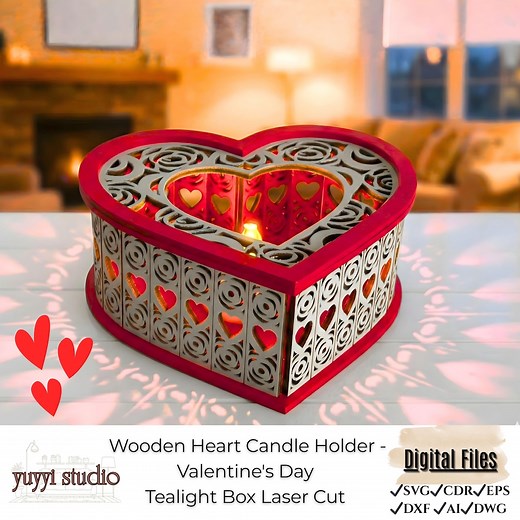 Laser Cut Wooden Heart Candle Holder - Valentine's Day Tealight Box,rustic Wooden Table Centerpiece - Etsy