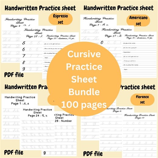 Bundle Cursive Hand Written Practice Sheet, Lettering Work Sheet - Etsy