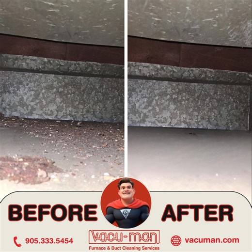 🚗 Think of your return duct as the 401 of your HVAC system — except this one had a full traffic jam made of dust and pet hair. 😆 Vacu-Man came to the rescue, cleared the lanes, and now the air’s cruising again. 💨 Better airflow, cleaner air, and one happy furnace. We’ve been unclogging Ontario’s “air highways” since 1979 — family-owned, Indigenous-inclusive, and proudly serving Hamilton, Burlington, and Oakville. 👉 Merge onto the clean-air lane at vacuman.com. #VacuMan #BeforeAndAfter #DuctC