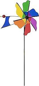 Rainbow Flower Windmill - Colorful Spinning Outdoor Décor, (WF-81120 Rainbow Flower Windmill)