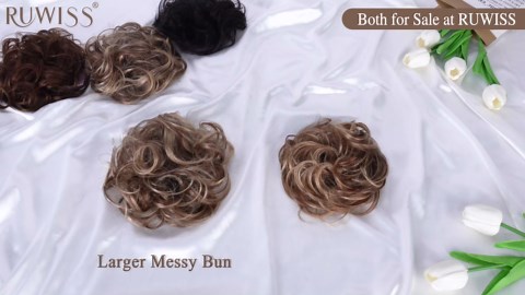 RUWISS Large Messy Bun Hair Piece 100% Human Hair Layered Wavy Curly Hair Buns Hair Piece for Women Thick Updo Hairpiece for Daily Wear Real Hair Scrunchies Ponytail Extension (Brown Mixed)