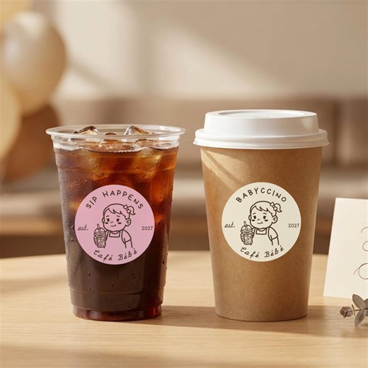 Coffee Baby Shower Circle Label Template, Cafe Bebe Baby Girl Sticker, Baby is Brewing Favor Tag, Editable Coffee Party Decor - Etsy