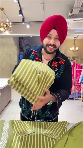 Green Soft Cotton Stripped Office Wear straight Suit with Sleek Hand work on neck Follow