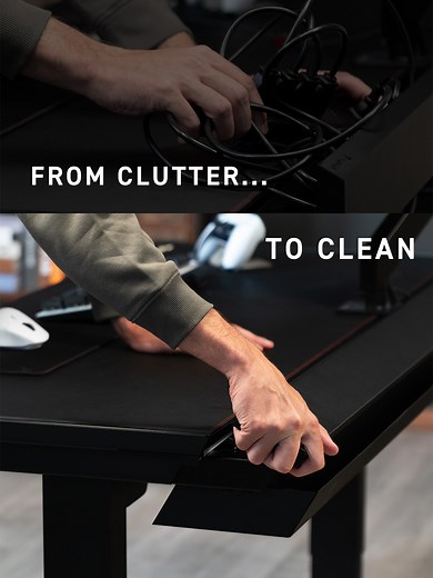 Say goodbye to messy cables and a cluttered desk. Drop your cords into Secretlab MAGNUS Pro’s full-length cable tray to hide them from view — and make space to focus. Link in description. #secretlab #ergonomicdesk #standingdesk