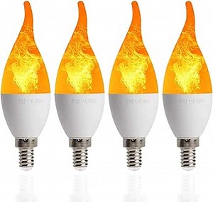 IMSEVEN 4 Pack LED Fire Flicker Flame Candelabra Light Bulb, E12 2W Flickering Effect 3 Lighting Modes Simulated Emulation General Breathing, for Indoor Outdoor Decorations - Bent Tip, Orange