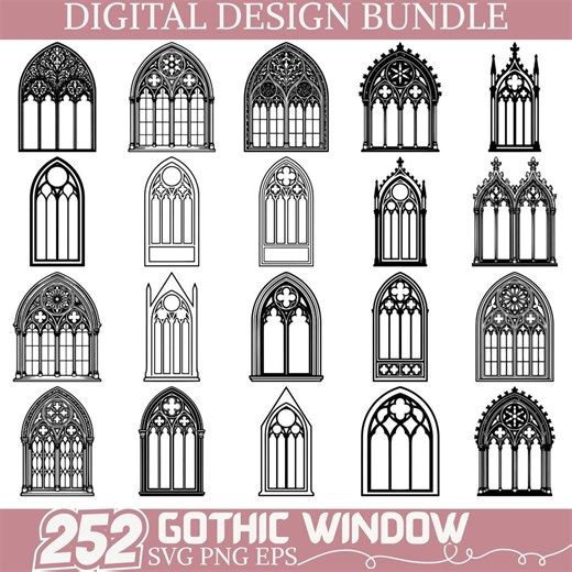 Gothic Window SVG Bundle, Cathedral Arch Window Clipart, Vintage Church Frame Cut File, Gothic Architecture PNG EPS Digital Download - Etsy