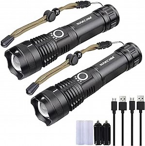Flashlights High Lumens Rechargeable, 2 Pack XHP70 Led Flashlight, 20000 Lumen Super Bright Flashlight with 5 Modes, Waterproof Powerful Tactical Flash Light Torch for Camping Outdoor Emergency