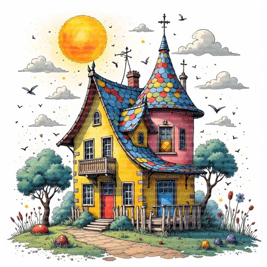 33 Whimsical House Art | Fantasy Building Illustration | Colorful Surreal Architecture | Digital Download - Etsy