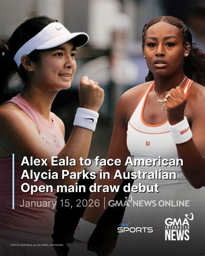 GOOD LUCK, ALEX! 🇵🇭 Alexandra “Alex” Eala is set to face American Alycia Parks in her Australian Open main draw debut. Parks, 25, is currently ranked No. 100 by the Women’s Tennis Association (WTA) and previously reached a career-high ranking of No. 40 in 2023. She made her Grand Slam debut at the 2021 US Open and has enjoyed her best run at the Australian Open, where she reached the Round of 32 in 2024. In 2025, Parks competed in the Round of 128 at the French Open, Wimbledon, and the US Open