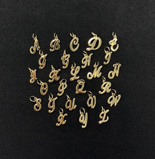 14K Solid Gold Script Initial Charm – Dainty Cursive Letter Pendant, Milgrain Edge, Tiny Personalized Gold Letter, Minimalist - Etsy