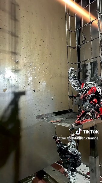 😱🔥 The Jet Blaster went straight through the front… And the fire truck melted into nothing 💥 Total obliteration. #jetblaster #funblaster #destruction #meltdown #firetruck