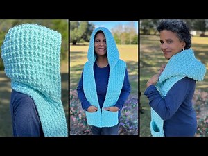 LoOM Knit Hooded Scarf with Pockets any loom 35 Pegs | Step by Step | Broken Rib Stitch Loomahat