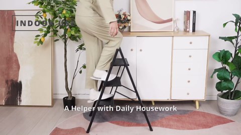 3 Step Ladder Aluminum Lightweight Folding Step Stool Wide Anti-Slip Pedal 330 Lbs Capacity Household Office Portable Stepladder,Black