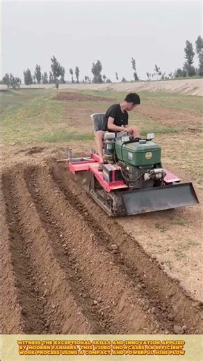 Skilled Farmer Operating Mini Plow Machine for Soil Preparation #workprocess