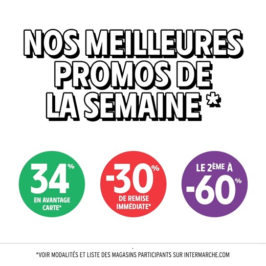 NOS MEILLEURES PROMOS DU 9 AU 21 AVRIL 🔥 Pour vous faire gagner du temps, on a sélectionné pour vous les meilleures promos de la semaine. Rendez-vous en magasin ou sur l’appli Intermarché pour découvrir encore plus de promos. 🛒 | Intermarché