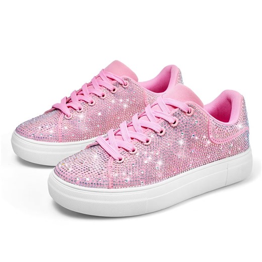Stepedia Women's Casual Lace up Sparkly Sneakers with Rhinestone, Pink Size 6 - Walmart.com