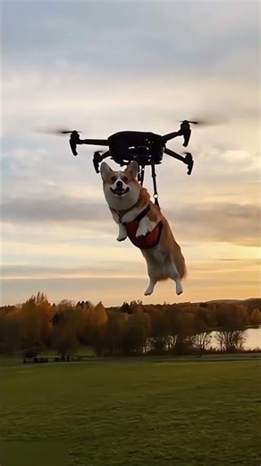 Corgi Hangs from a Drone and Flies Away 😂 | Funniest Flying Dog Ever!