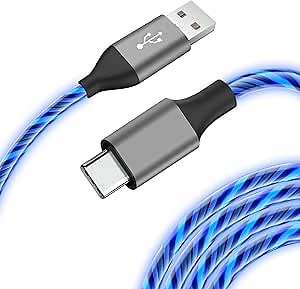Light-Up USB-C Charging Cable, 6ft - Fast Charging Cord Type-C - Compatible with iPhone 15/Pro/Plus/Pro Max, Galaxy S24/S23/S22/S21/S20, iPad, Pixel, and More (Blue)