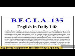 BEGLA 135 Solved Assignment 2024-25 | BEGLA 135 Solved Assignment 2025 PDF | BEGLA 135 BAG IGNOU