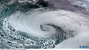 Satellite imagery shows once-in-a-decade bomb cyclone