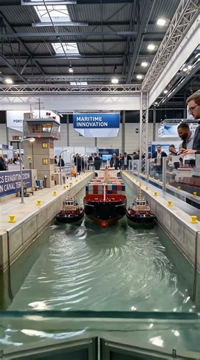 An RC container ship is moving