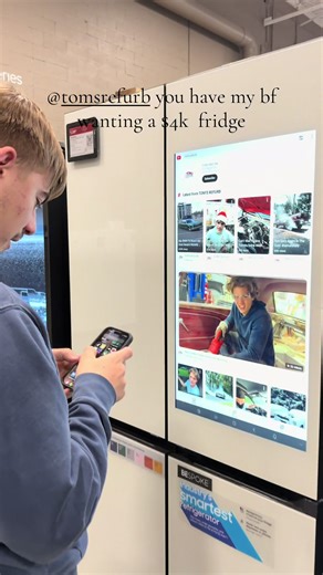 It’s pretty cool ngl, but we are not spending that much on a fridge though🙂‍↔️ @tomsrefurb #tomsrefurb #boyfriend #fyp #trucktok