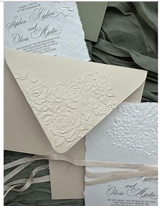 Embossed Wedding Invitations, Deckled Edge Ivory Handmade Cotton Paper, Roses Peach - Etsy