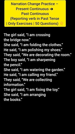 Present Continuous to Past Continuous | Narration Change | 50 Practice Exercises