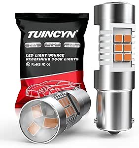 TUINCYN 1156 LED Bulb Amber Yellow 1141 7506 BA15S P21W 1073 Replacement Light Bulb for Turn Signal Blinker Light Side Marker Tail Light Back Up Reverse Light Brake Light Interior RV Lamp (Pack of 2)