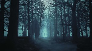 Loop dark scary forest with flying ghosts