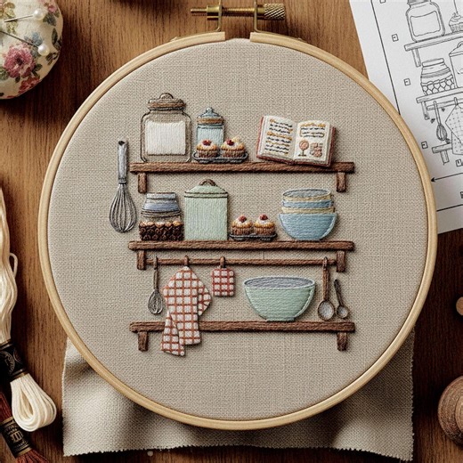 Cozy Kitchen Shelf Hand Embroidery Pattern – Vintage Cottage Hoop Art Design | Instant Download - Etsy New Zealand