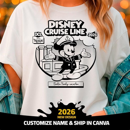 Editable Disney Cruise Line Shirt 2026 SVG | Custom Family Cruise Shirt | Captain Mickey Steamboat Design | Canva Template - Etsy